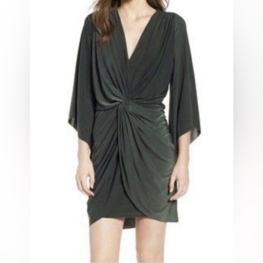 MISA Los Angeles‎ Teget Draped Knot Front Cocktail Dress Olive Green Size XS